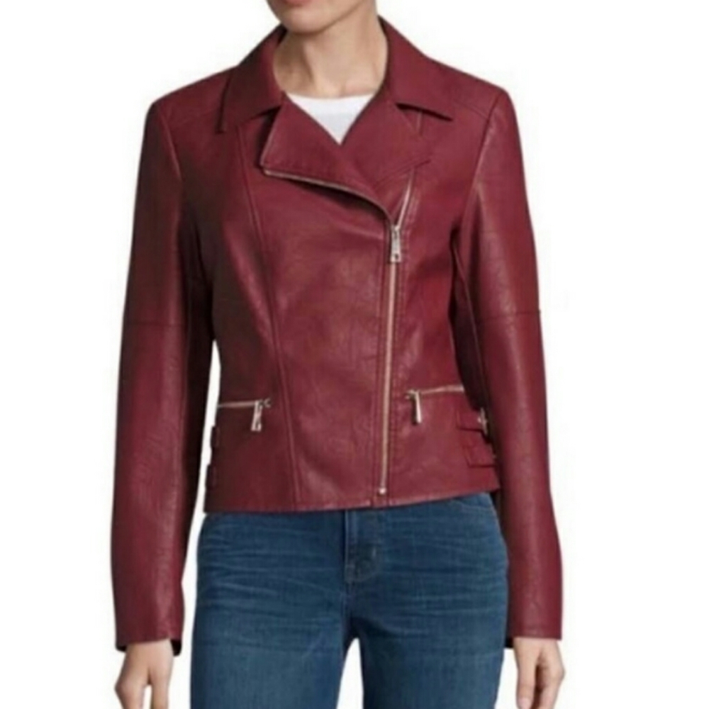 Red Faux Leather Moto Jacket